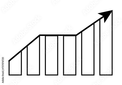 Icono negro de gráfico en crecimiento con flecha. 