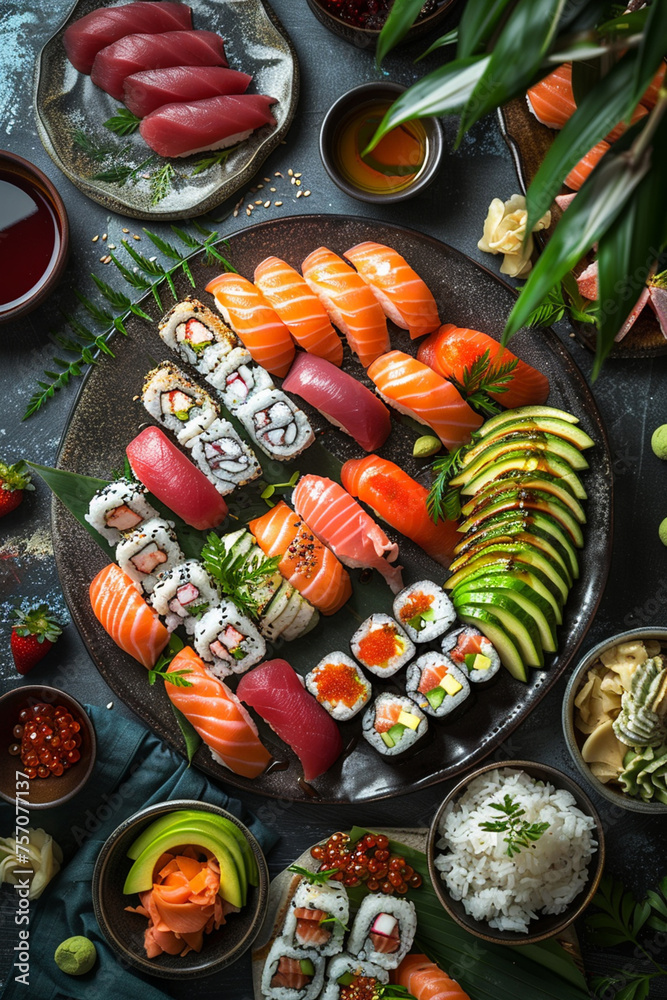 Assorted Sushi Platter with salmon tuna Avocado