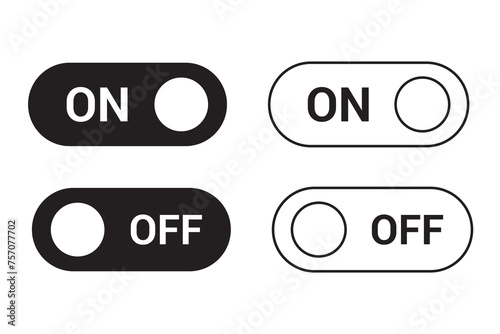 On off switch buttons icon set. power toggle vector buttons for web and app UI designs. Slider or toggle. black and white.