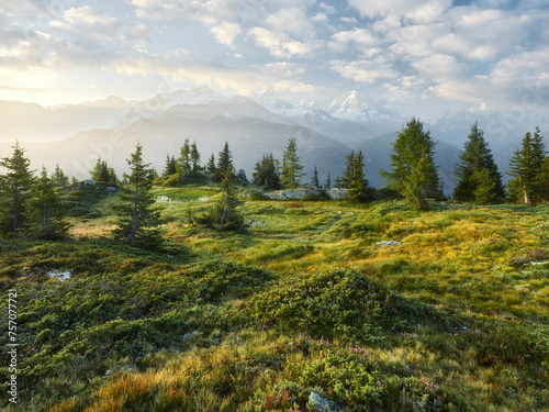 Émosson, Wallis, Schweiz (Vordergrund), Aiguille Verte, Haute-Savoie, Frankreich (Hintergrund)