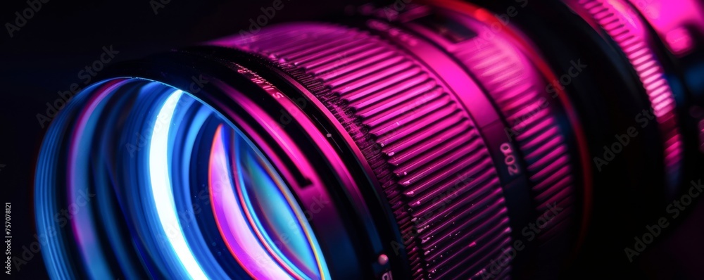 The fluorescence of a lenss aperture blades and zoom mechanism under black light emphasizing the closeup details of optical craftsmanship The fluorescence of a lenss aperture blades and zoom mechanism under black light emphasizing the closeup details of optical craftsmanship