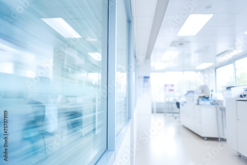 Abstract Hospital Corridor Motion Blur Background, Conceptualizing Urgency and Healthcare Environment, Dynamic Perspective with Blurred Details, Suitable for Medical Presentations or Healthcare