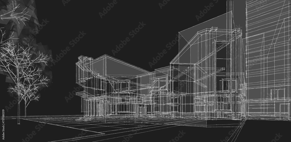 city ​​modern architecture sketch 3d illustration