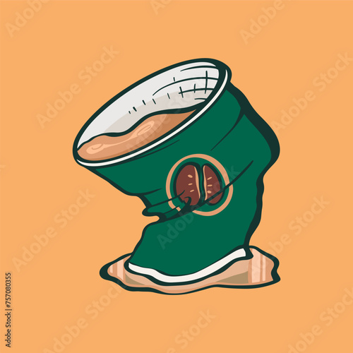 dented and spilled coffee cup illustration