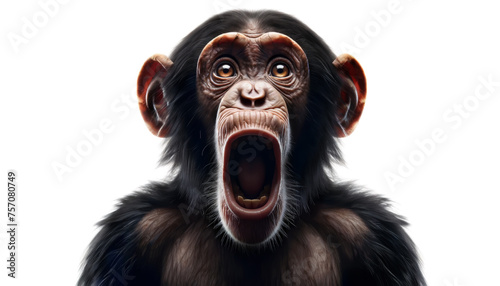 A monkey with a shocked expression, mouth wide open, and intense gaze. Chimpanzee with a Surprised Expression and Open Mouth