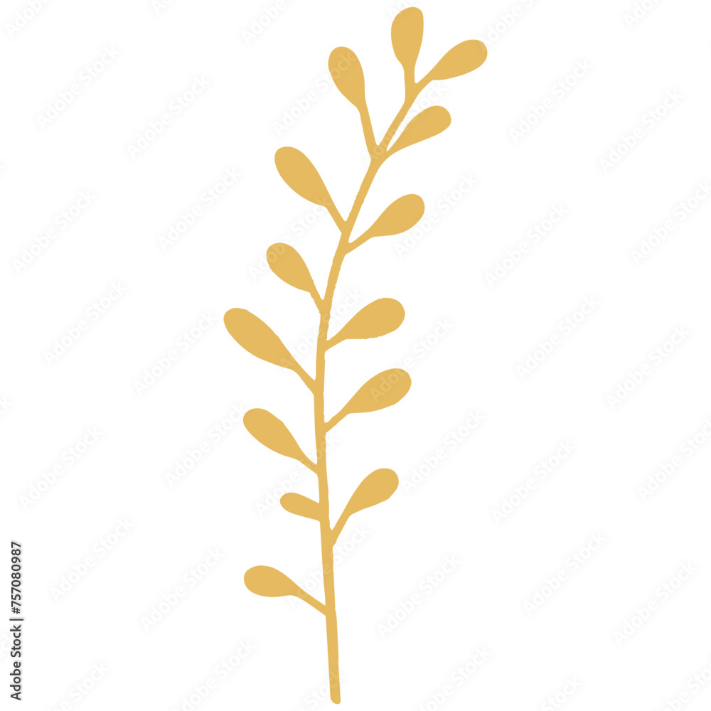 Golden leaf floral stem bunch tree vector decoration can change color.