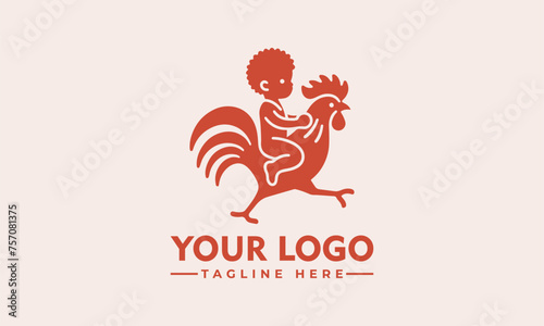 Boy Riding Rooster Logo Vector Dynamic and Playful Design Logo Vector Rooster