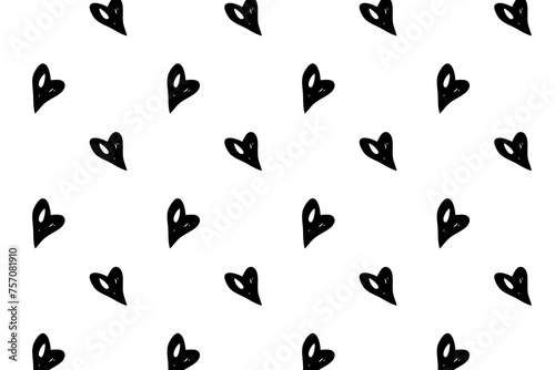 Heart black and white pattern in doodle style. Symbol of love. Vector seamless texture with black hearts. © Anzhela