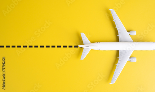 Passenger plane airliner leaves a dotted line. Air traffic control. Popular travel destinations. Search for cheap tickets. Destination hit on holidays.