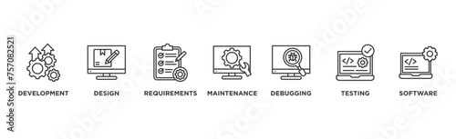 Agile banner web icon vector illustration concept with icon of development, design, requirements, maintenance, debugging, testing and software	