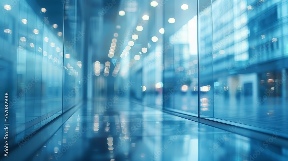 Blurred glass wall of modern business office building at the business center.