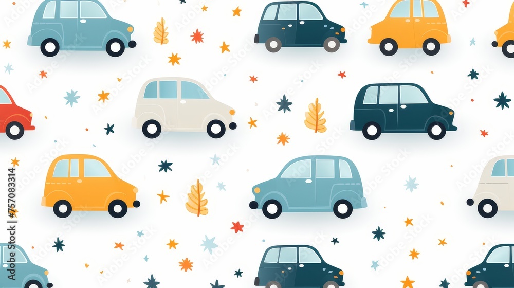 Cute car pattern on white background