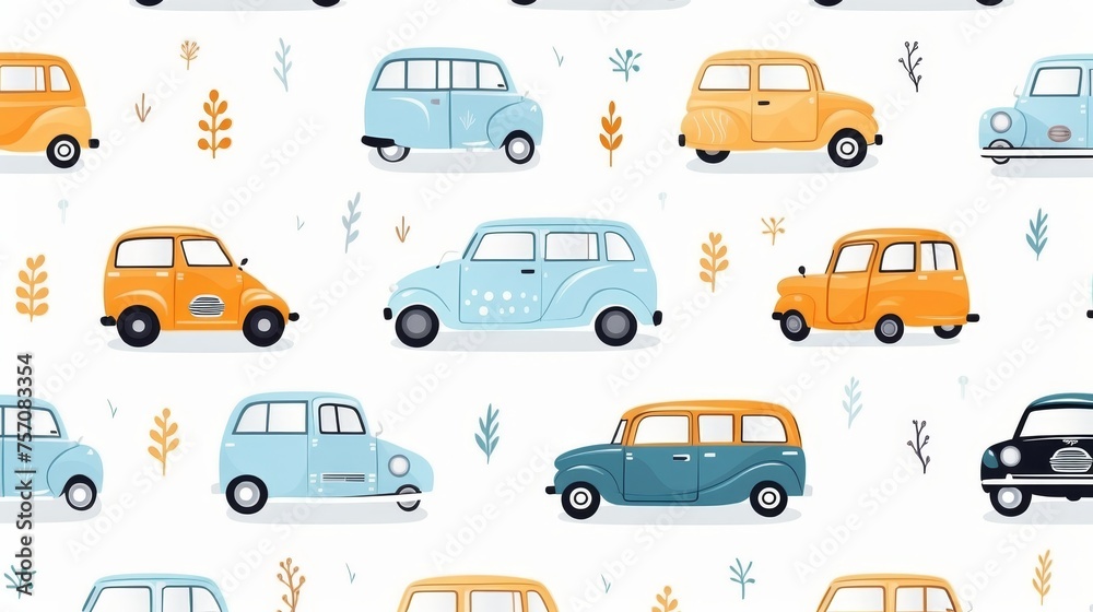 Naklejka premium Cute car pattern on white background