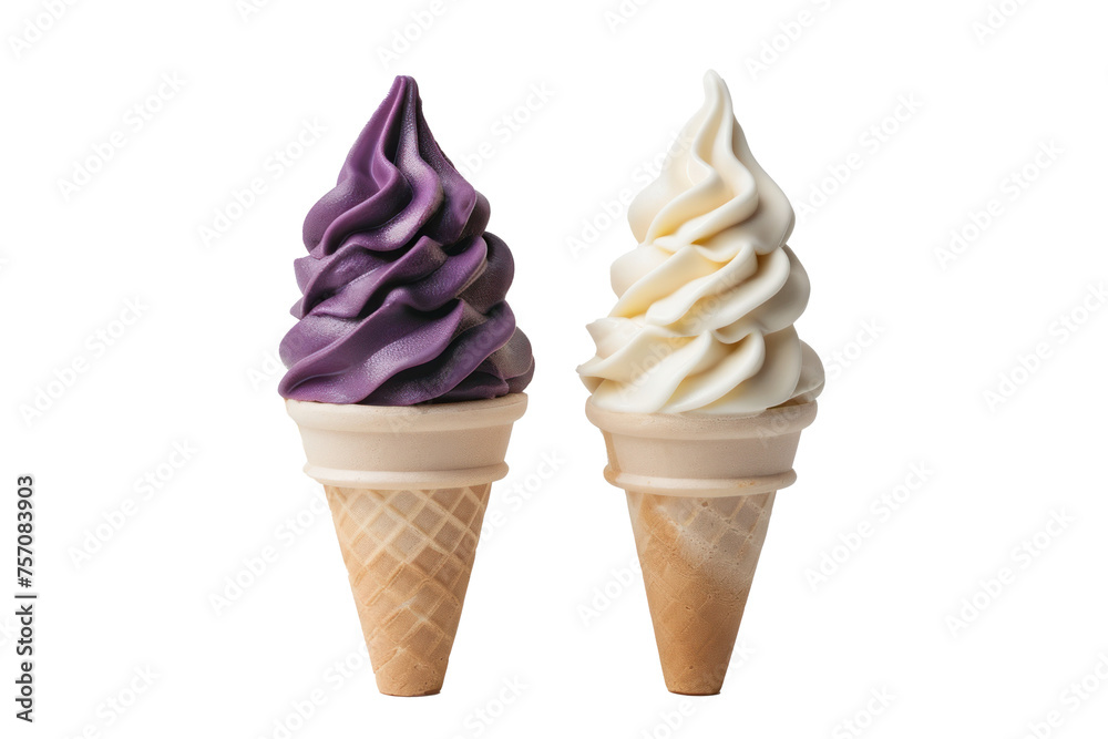 soft serve ice cream, 2 flavor twist in one cone, on transparency background PNG