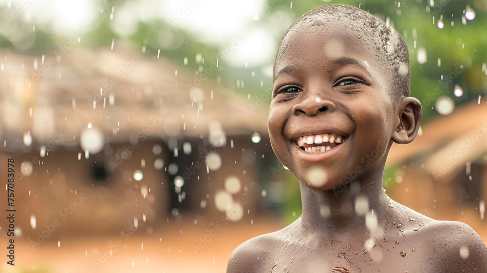 Obraz premium happy young african boy with rain