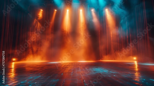 Illuminated stage with warm lighting design for modern dance performance