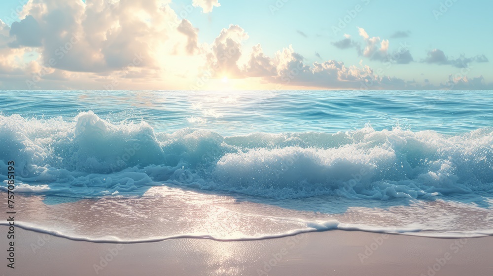 Fototapeta premium Beautiful seascape with waves on the beach. Ocean waves on the sandy beach