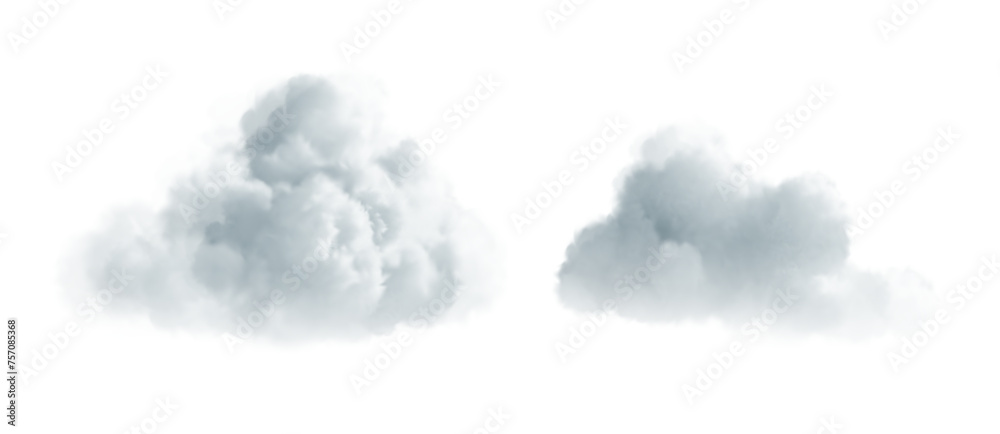 Realistic Clouds, Transparent Sky. Outdoor Nature Weather. Fluffy Clouds Set, Clear Background. Cloudscape Design