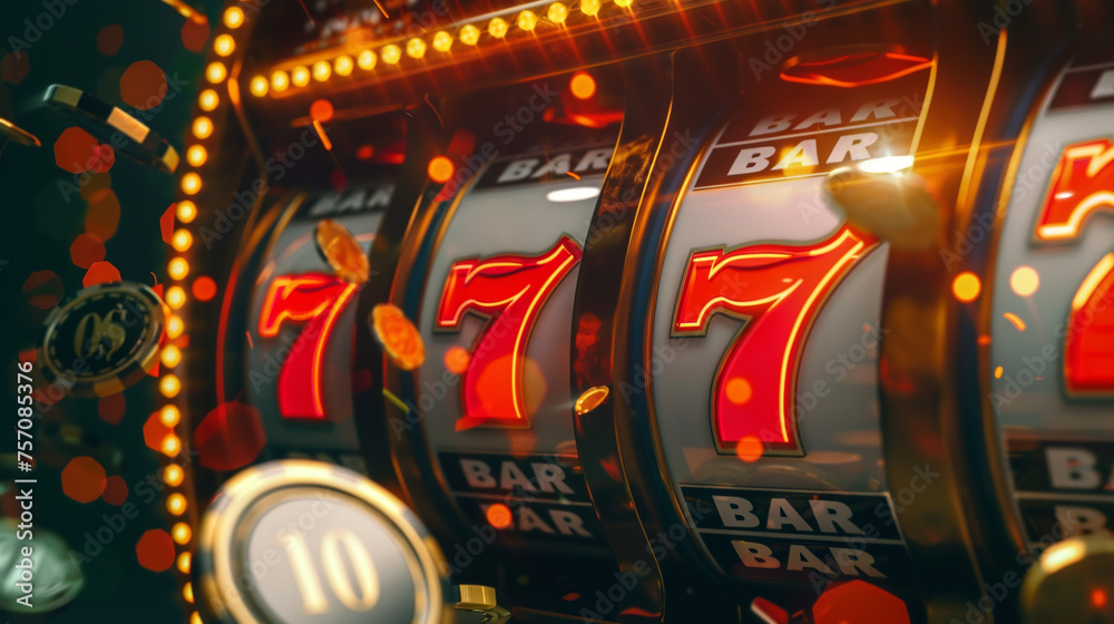 Fototapeta premium Chance machine in casino. 777 winner concept. 