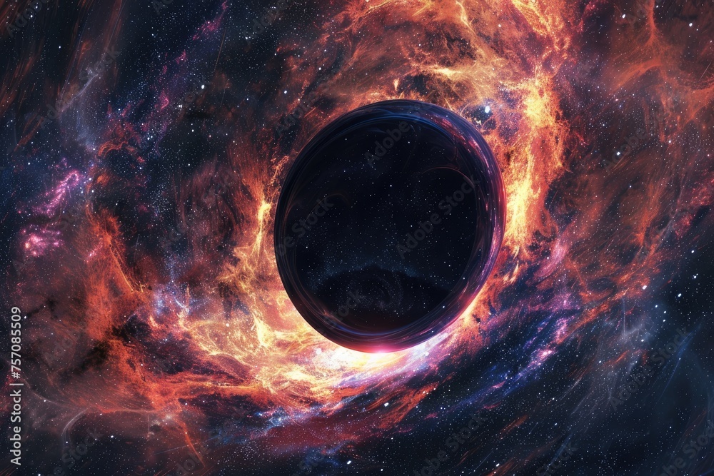 A deep space background with a black hole and event horizon - obrazy, fototapety, plakaty 