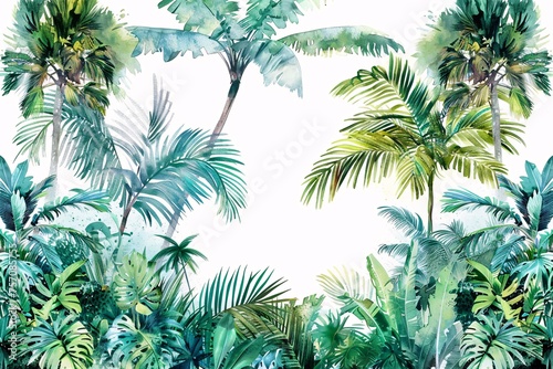 A Tropical Paradise Palm Trees and Leaves in a Watercolor Style Generative AI