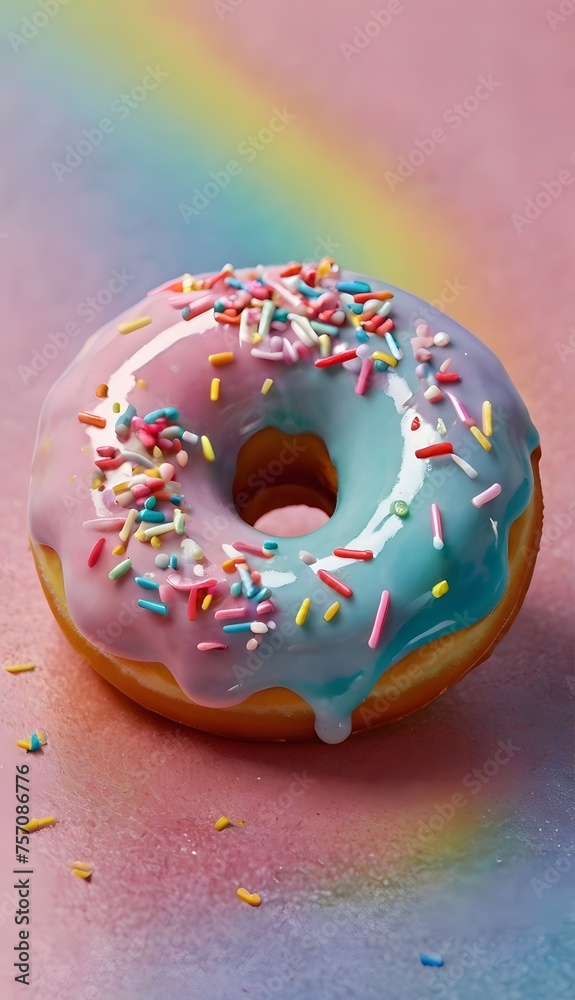 donut with sprinkles on green, ai generated