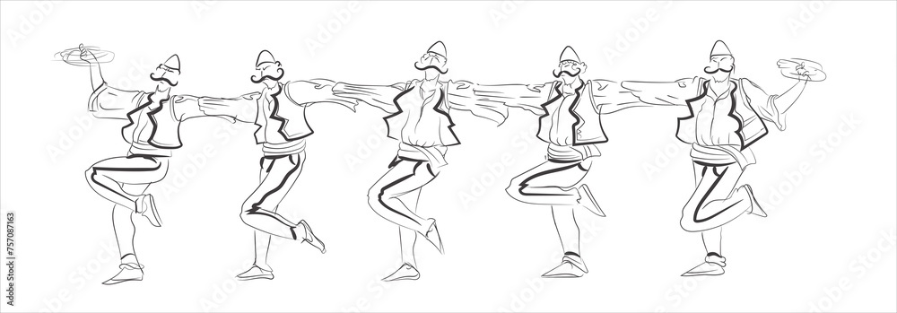 Obraz premium Albania, Kosovo men folk dance with traditional dress, drawing colors