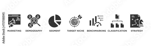 Market segmentation banner web icon vector illustration concept with icon of marketing, demography, segment, target niche, benchmarking, classification, strategy