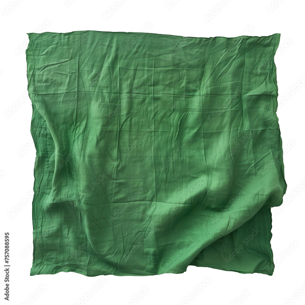 Green square piece of crumpled fabric