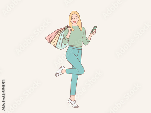 happy woman shopping vector illustration