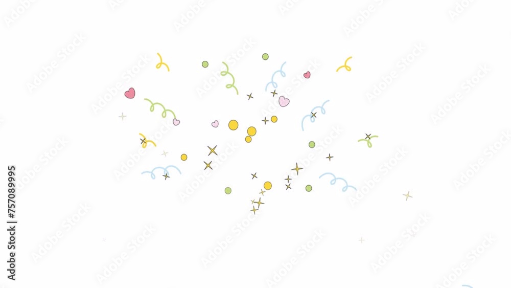 Confetti explosion line 2D animation. Surprise birthday party flat color cartoon 4K video, alpha channel. Event celebrate. Serpentine greeting. Sparkles hearts burst animated item on white background