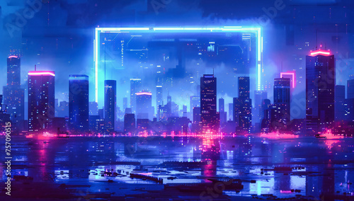 Futuristic cityscape at night  neon lights illuminating modern skyscrapers in a vibrant urban landscape