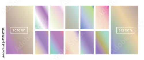 Mobile screen lock display collection of colorful backgrounds in trendy neon colors. Modern screen vector design for mobile app. Soft color abstract pastel holographic gradients. Swatches for design