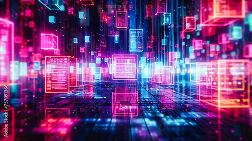 Futuristic abstract concept, showcasing digital technology and cyberspace connectivity in a vibrant, dynamic design