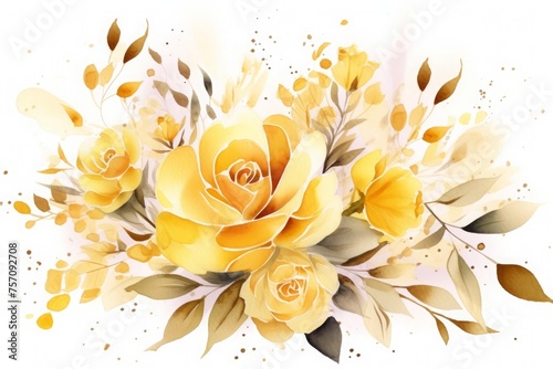 Watercolor yellow rose flower