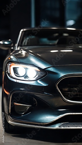 The close up Photo of sport car headlight.