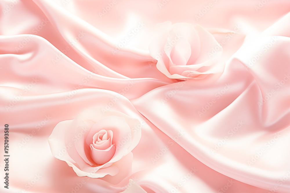 Pink roses on a delicate silk fabric.