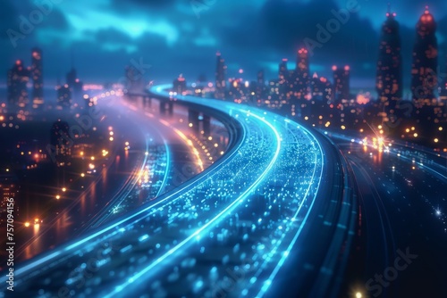 The flow of digital information is in the form of a highway. To future abstract technology concept photo