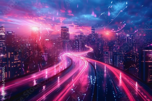 The flow of digital information is in the form of a highway. To future abstract technology concept © Jirapong