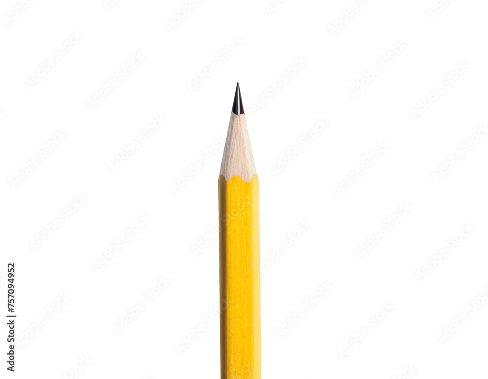 A pencil with a pointy tip is shown on a white background A pencil with a pointy tip is shown on a white background