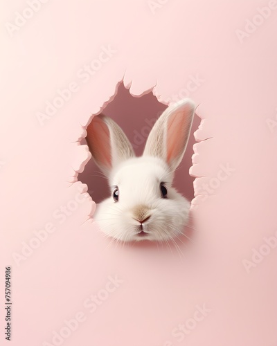 the Easter bunny looks out of the hole