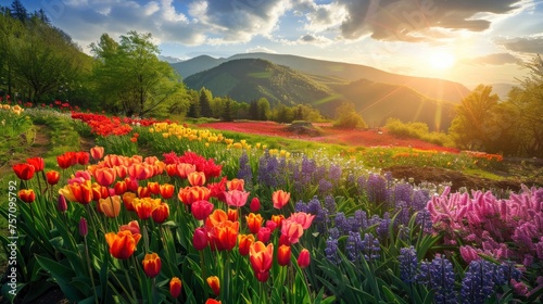 Colorful spring summer landscape background