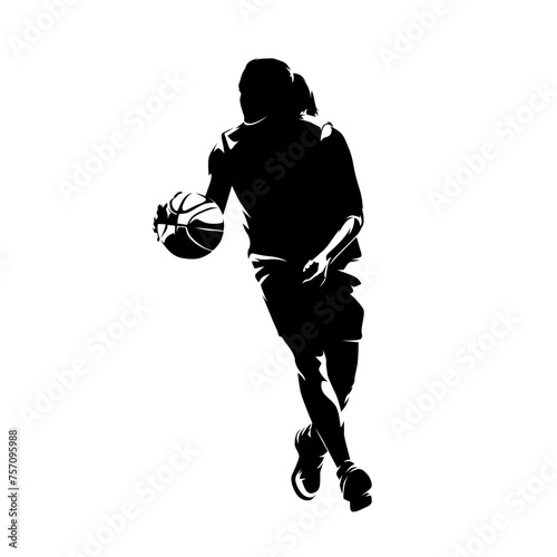 Woman basketball, isolated vector silhouette. Female team sport athlete, front view
