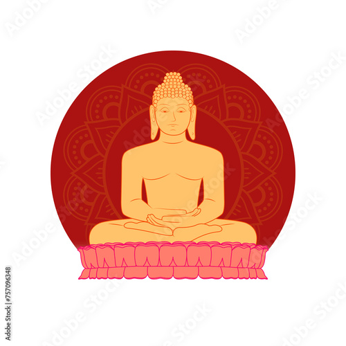 Mahavir sitting statue silhouette with transparent background