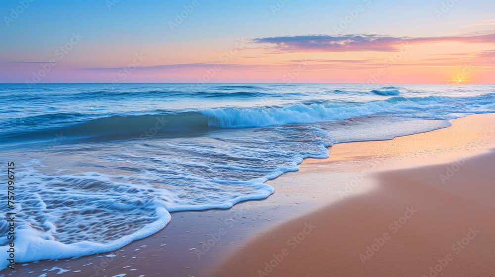 Serene sunset at the beach with gentle waves