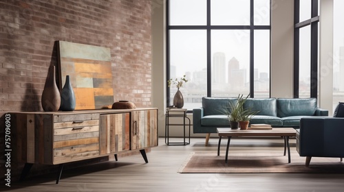 Add a statement piece of furniture with a unique finish like distressed wood or metal © Aeman