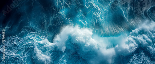Aerial view of tumultuous deep blue ocean waves