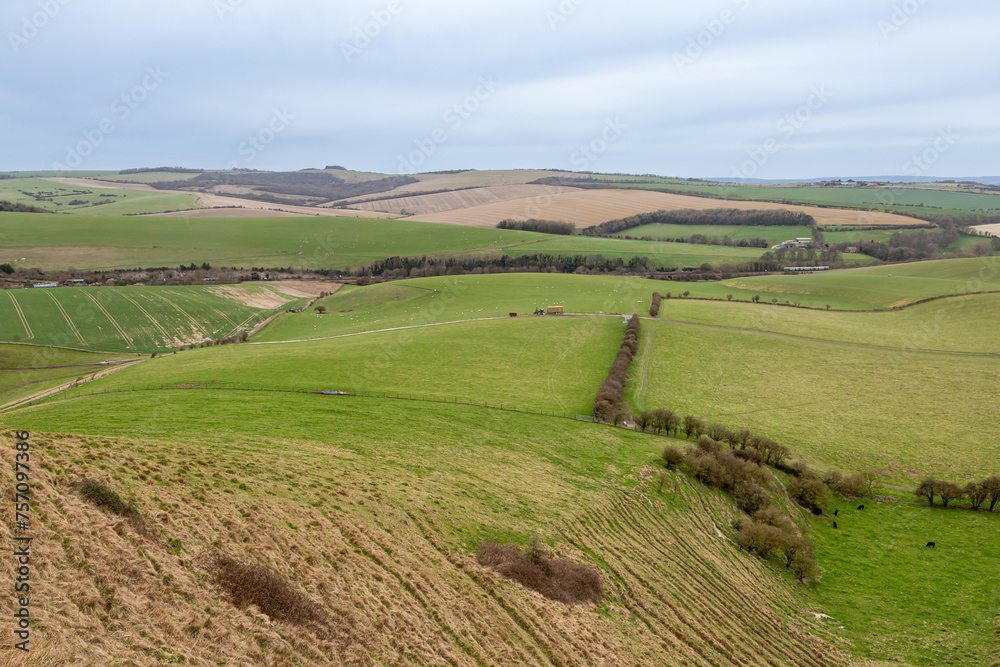 Looking out over the South Downs from Kingston Ridge in Sussex, on a late winter's day