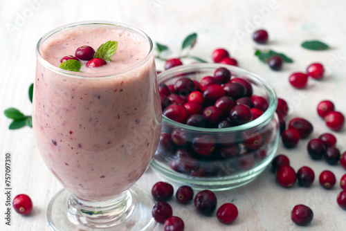 Healthy and tasty cranberry smoothie, fresh cranberry fruit
