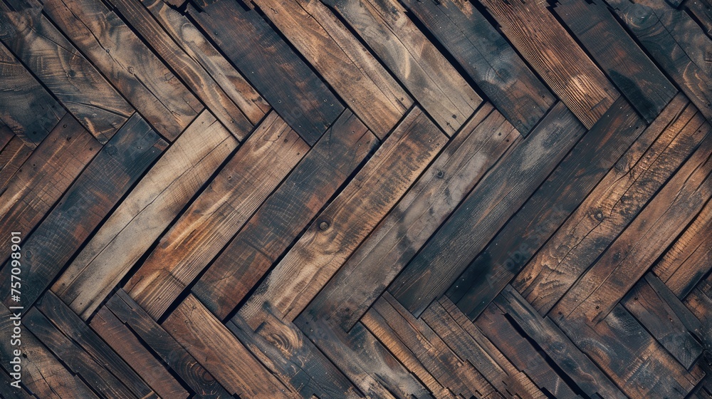 old wooden floorboards arranged in a fishbone pattern from a top-down perspective, featuring a seamless texture under flat lighting. SEAMLESS PATTERN old wooden floorboards arranged in a fishbone pattern from a top-down perspective, featuring a seamless texture under flat lighting. SEAMLESS PATTERN